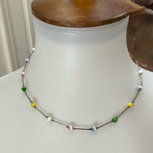 Y2K Colorful Cat Eye Bead Choker Necklace Minimalist Station 925 Clasp Vintage
